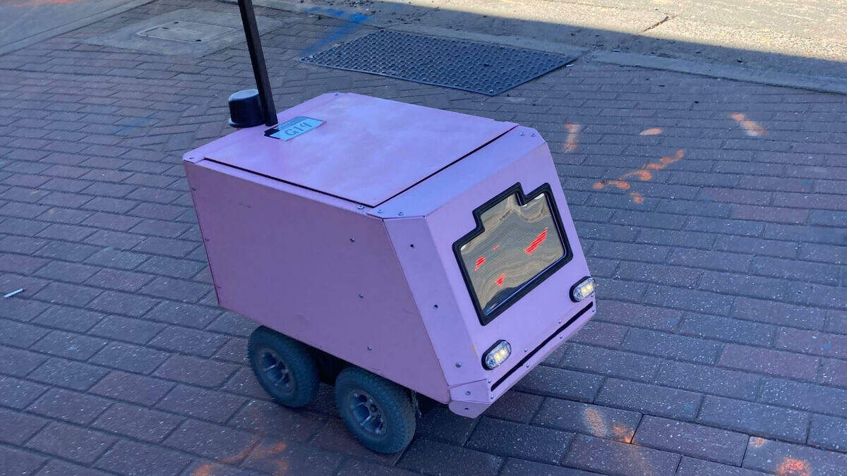 Pink robots roam Charlotte NC in Tiny Mile food delivery demo